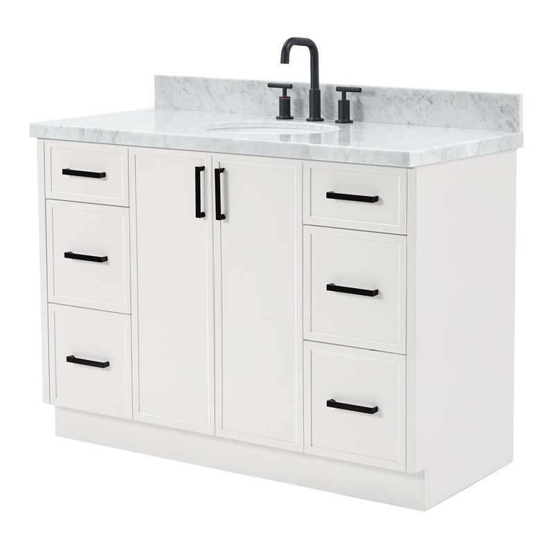 ARIEL Kelly 49 Single Sink Bathroom Vanity with Italian Carrara Marble Top, White, 49"