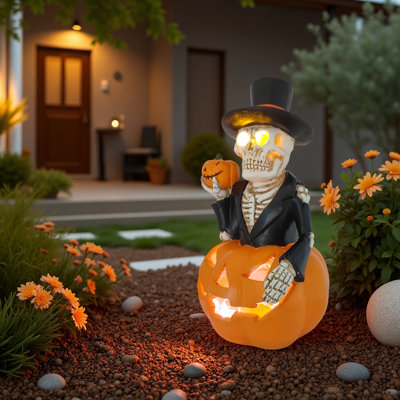 Solar Halloween Decorations Led Skeleton Pumpkin Lights Decor Pumpkin Statue For Outdoor Garden Yard Patio Porch Balcony