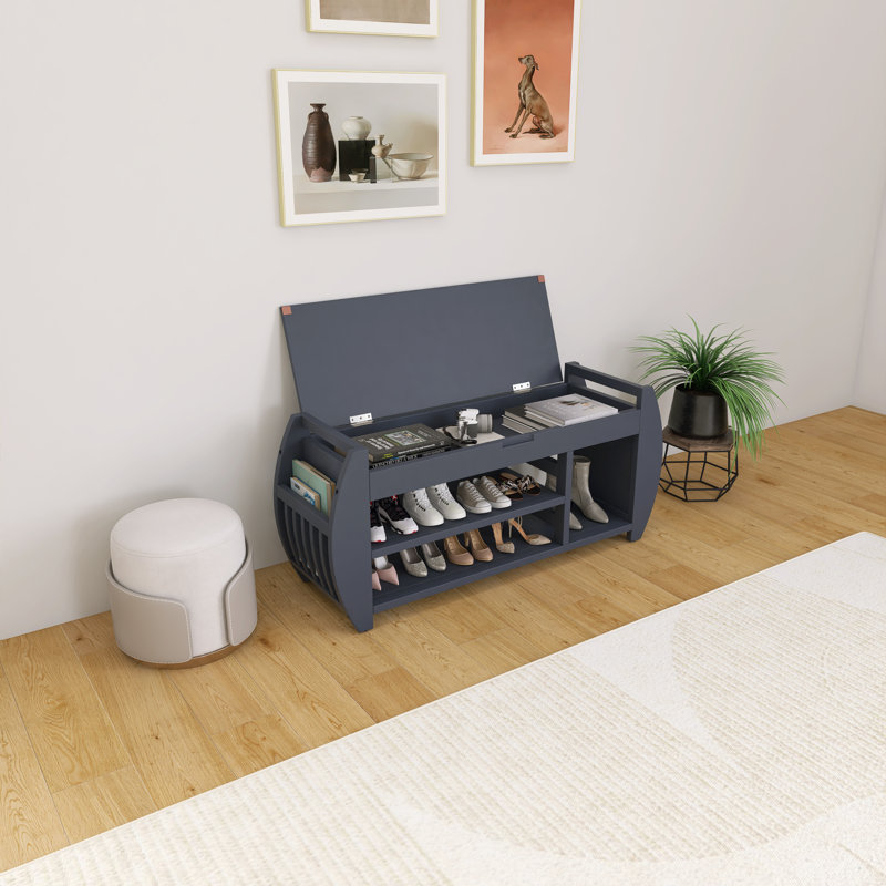 Banc de rangement rétro avec coussin et panneau latéral incurvé Retro, Bleu