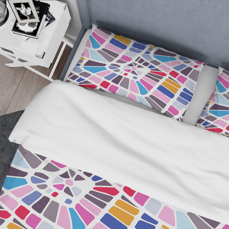  Ensemble de housse de couette en microfibre rose / bleu / gris, Housse de couette très grand + 2 taies décoratives