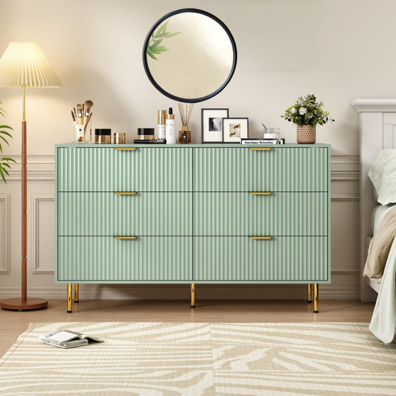 Commode 6 tiroirs Sage, Vert sauge