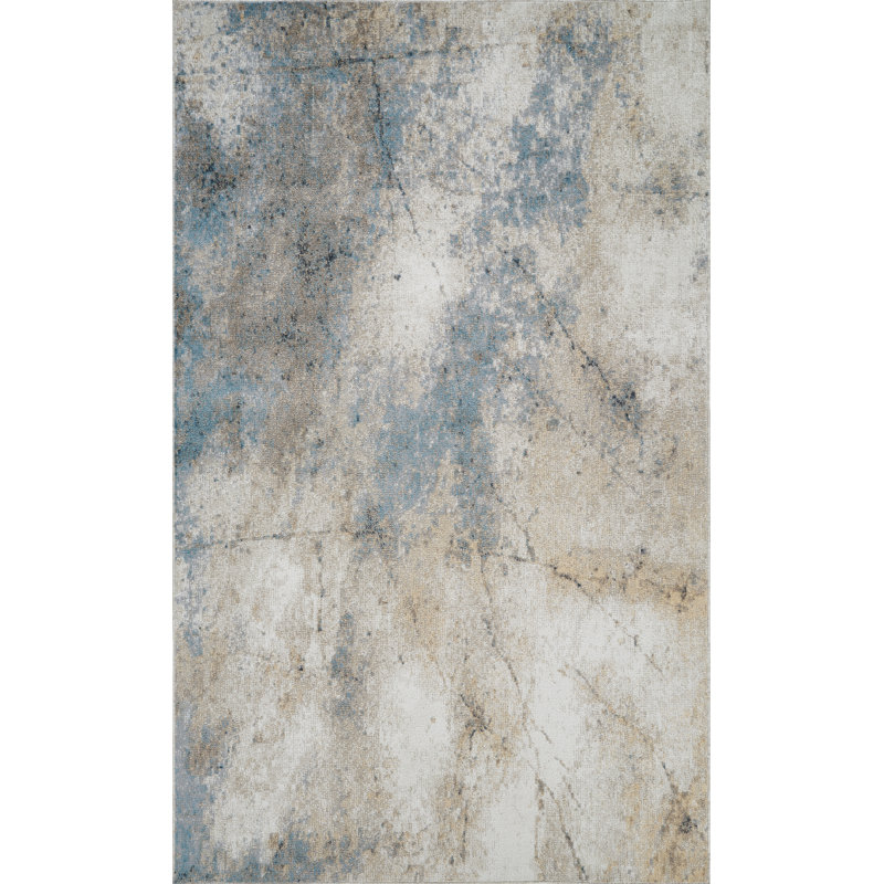 Machine Washable Felix Blue/Gold Rug, Rectangle 6'6'' x 9'6''