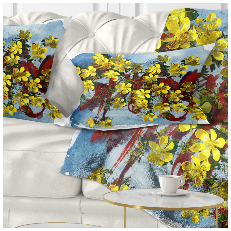 Lettering and Yellow Spring Flowers - Floral Printed Throw Pillow