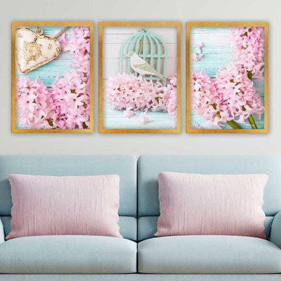 Ensemble de 3 peintures élégantes encadrées décoratives, 13,8 x 17,7 pouces chacune | 100% bois avec cadre 100% polystyrène (épaisseur: 0,8 pouce) | Impression numérique UV, parfaite pour le salon et la décoration intérieure
