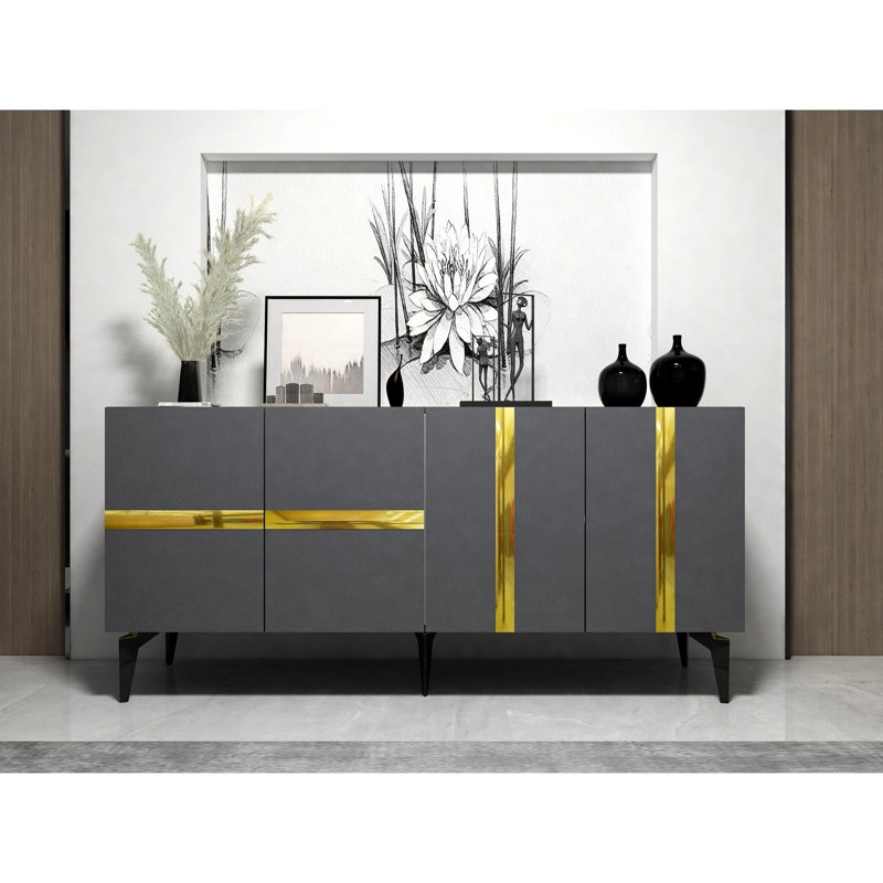 Stylish Console Table, Anthracite & Gold, 100% Melamine Coated Particle Board, Thickness: 0.7 inches | Ideal for Living Room, Entryway & Modern Décor, Durable & Elegant Design