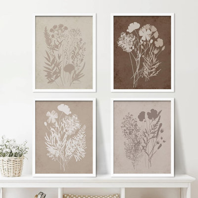 Vibrant Wildflower " IDEA4WALL Framed Grunge Forest Flower Bouquet Wall Art, Set of 4 Nature Wilderness Wall Decor Prints, Botanical Floral Wall Decor for Living Room, Bedroom " 4 Piece Art Graphic Art Print