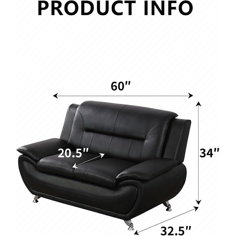 61" Upholstered Loveseat, Black