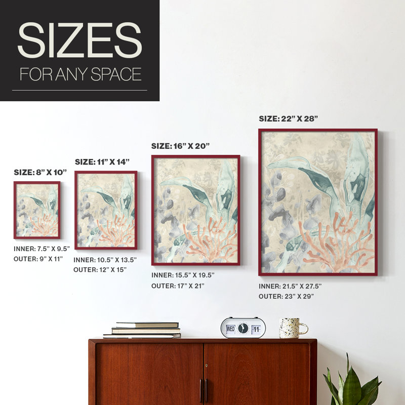 Impression encadrée Ocean Lace II - bois massif, H 11 po x l 9 po, Rouge