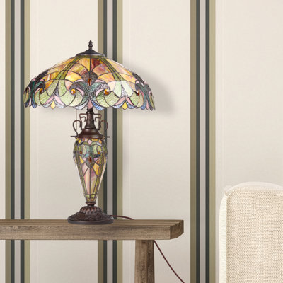 24.5" H Halston Double Lit Amber/Red Bowl Shade Stained Glass Table Lamp - 