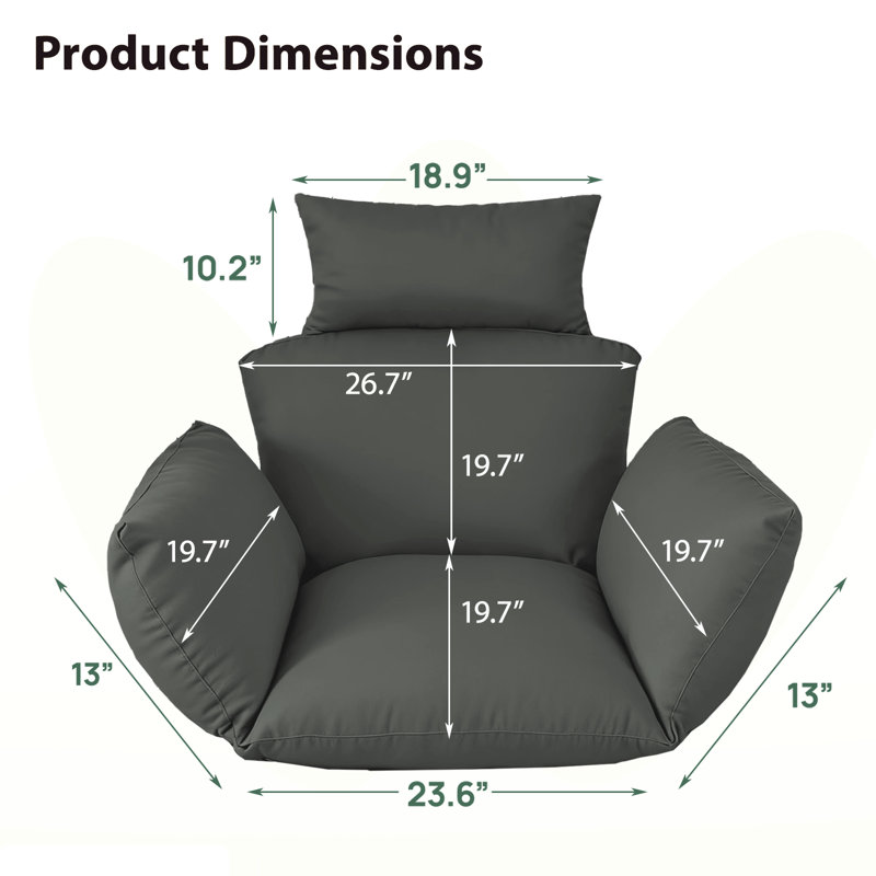 Coussin de chaise d'extérieur suspendu, coussin de remplacement pour hamac en osier, coussin de dossier surdimensionné, Gris