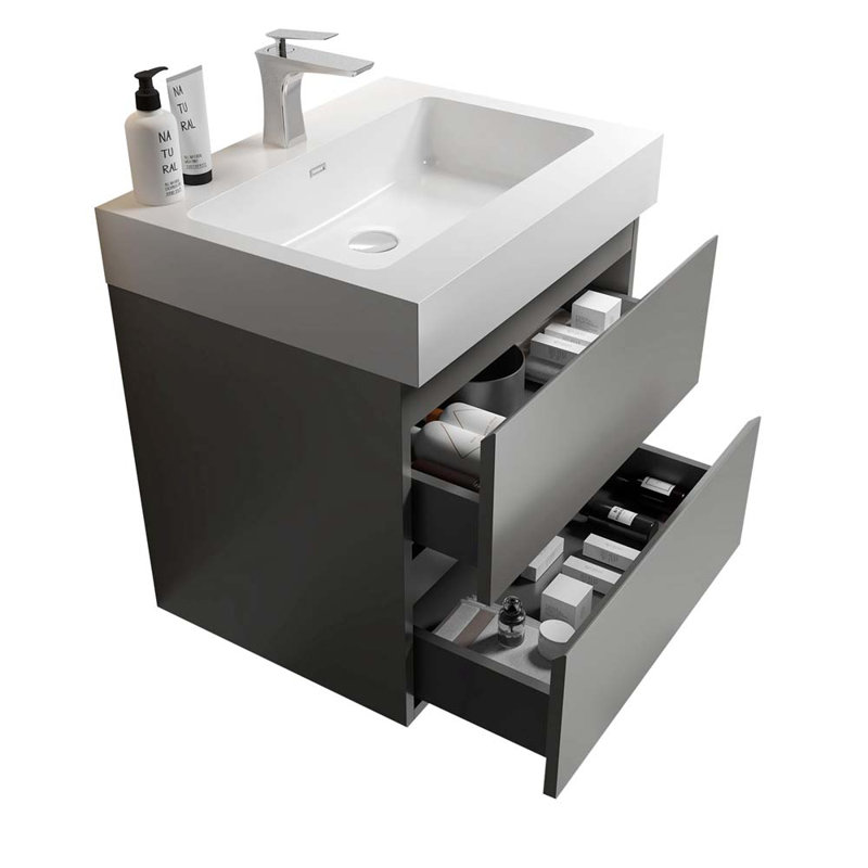 24'' Single Bathroom Vanity with Ceramic Top, White/Gray