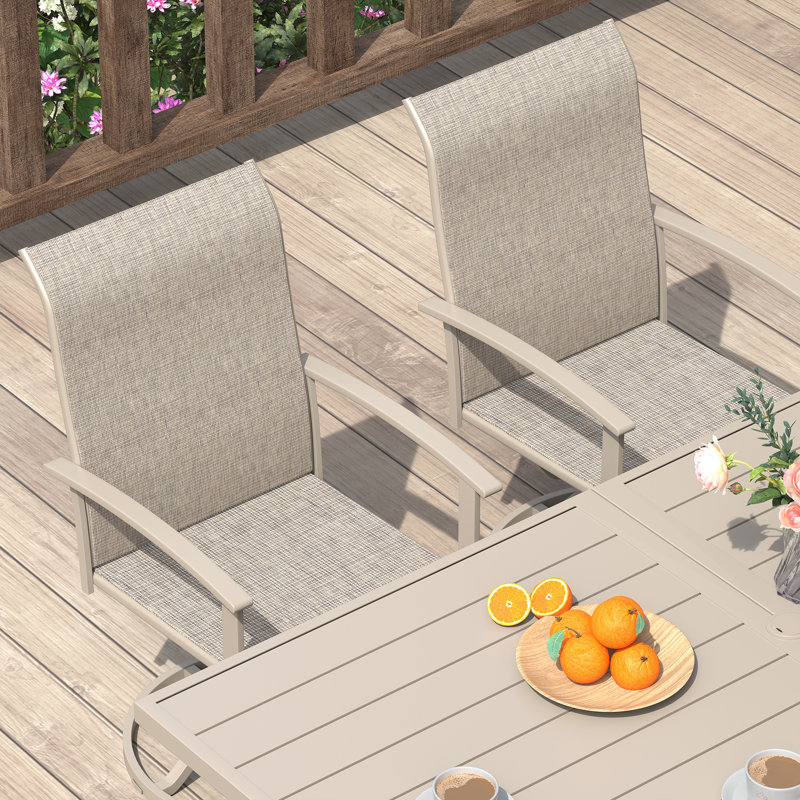 Northridge 4-Person Square Patio Dining Set with Dining Table and 4 Textilene Swivel Dining Chairs, Brush Wood Gray/Sandshell