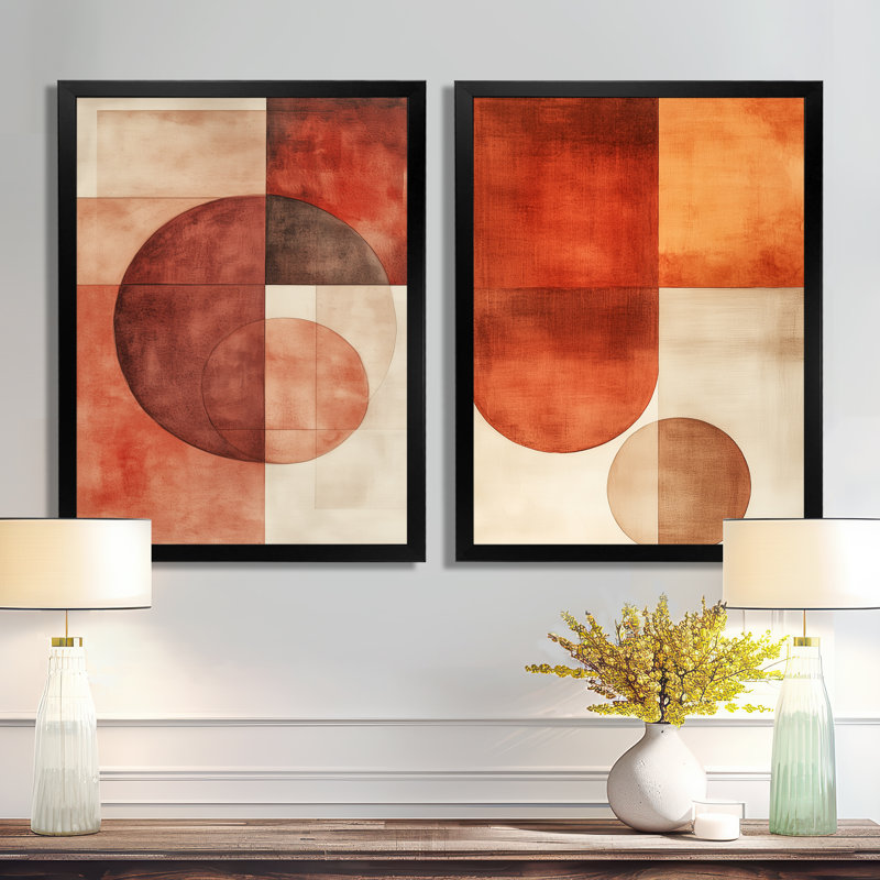 «Terracotta», ensemble d'art mural abstrait sur 2, équilibre terre cuite, toile neutre chaleureuse, H 32 po x l 48 po
