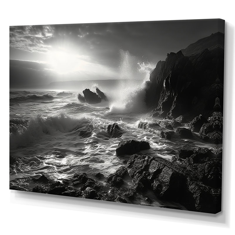 Paysage de plage rocheuse sur toile, H 24 po x l 32 po x P 1 po, Toile tendue