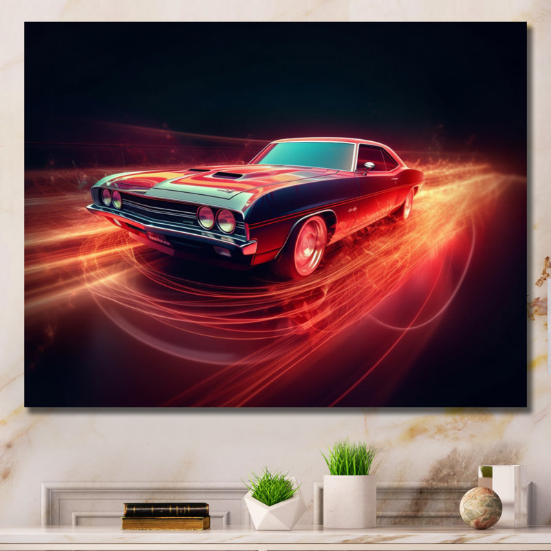 Muscle American Car Neon sur toile, H 12 po x l 20 po x P 1 po, Toile tendue