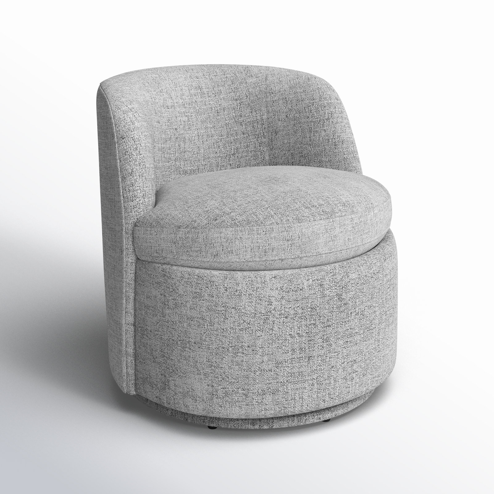 Estes Upholstered Swivel Barrel Chair, Nathan Gray Performance Tweed