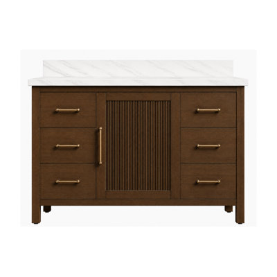 Kellian 48"W x 21"D  Rich Walnut Vanity and Engineered Stone Vanity Top with Rectangular Undermount Single Bowl