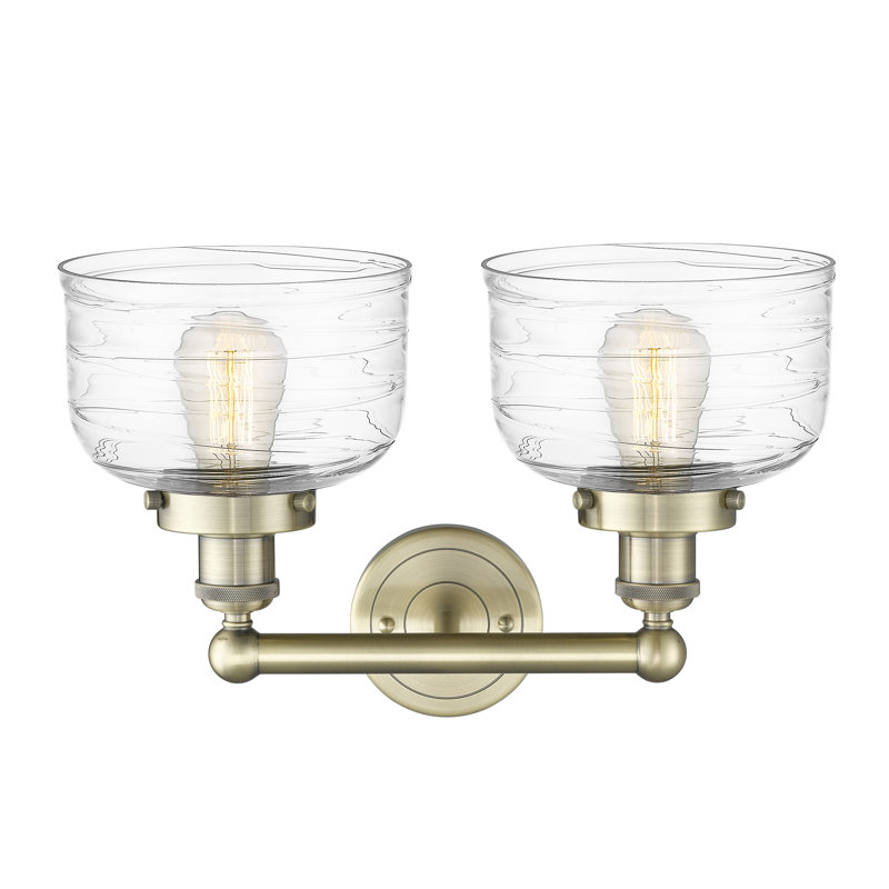 Éclairage pour meuble-lavabo à 2 lumières à intensité variable Arlester, Tourbillon déco transparent, Laiton antique