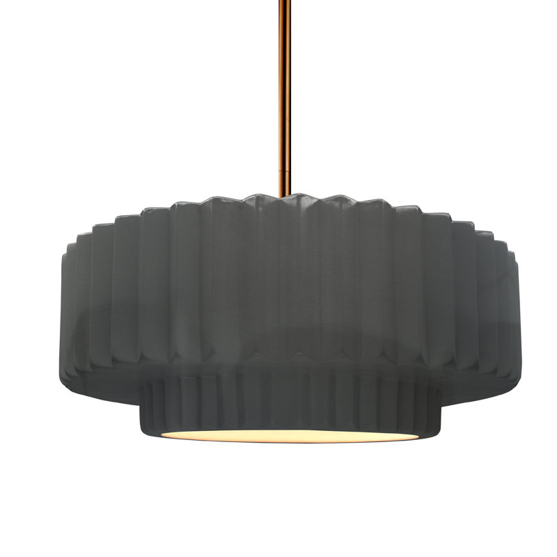 Luminaire suspendu 1 lumière Meydan, H 5,25 po x l 14,5 po x P 14,5 po, Gris brillant, Laiton brossé