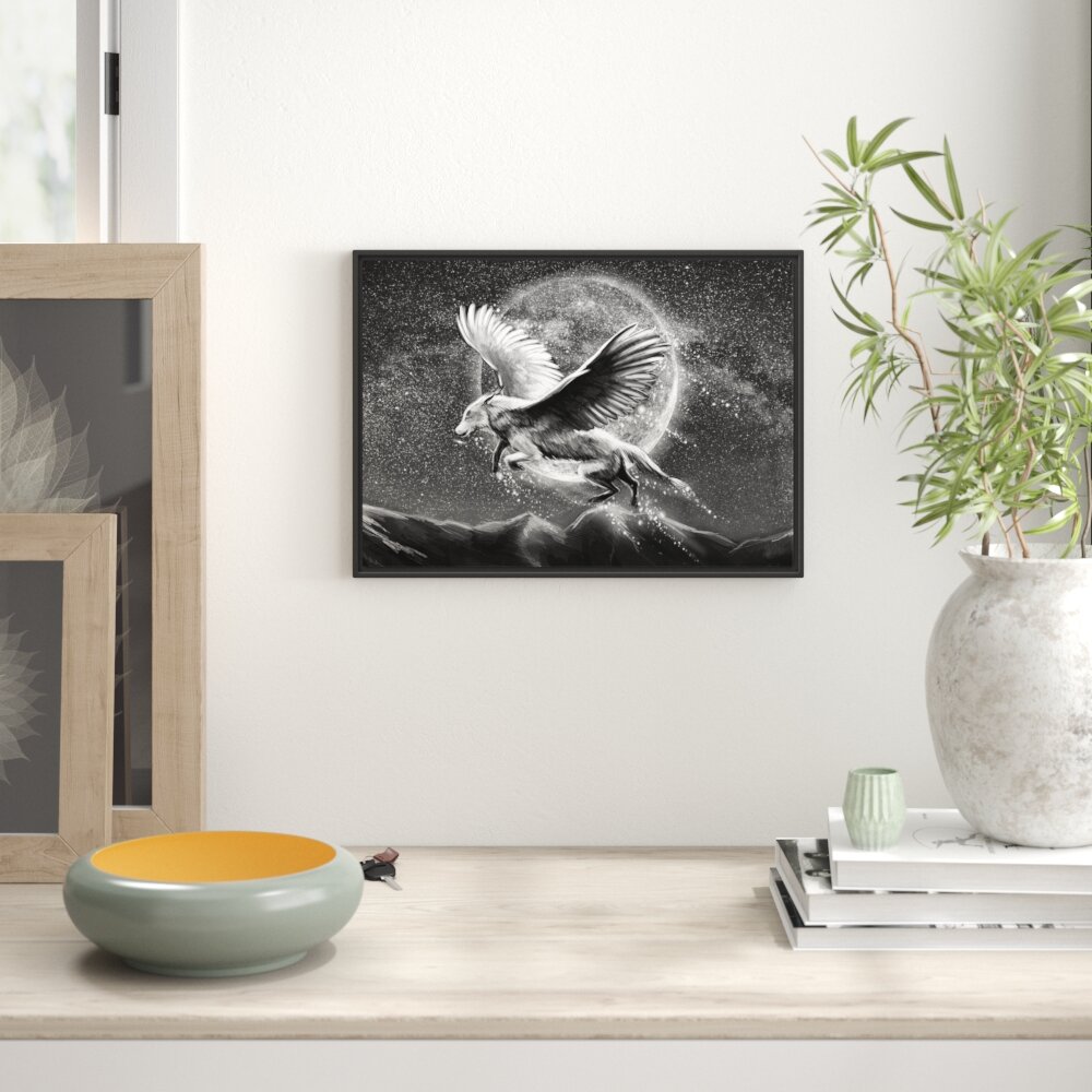 Gerahmtes Wandbild Wolf mit Flügeln Kunst B&W