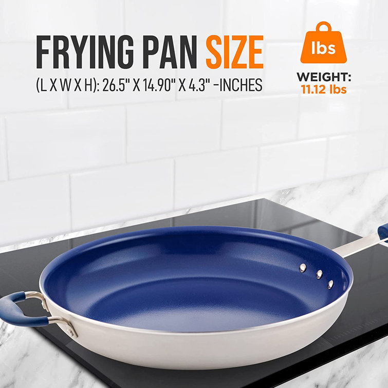 NutriChef 12 in. Ceramic Non-stick Large Frying Pan in Blue with