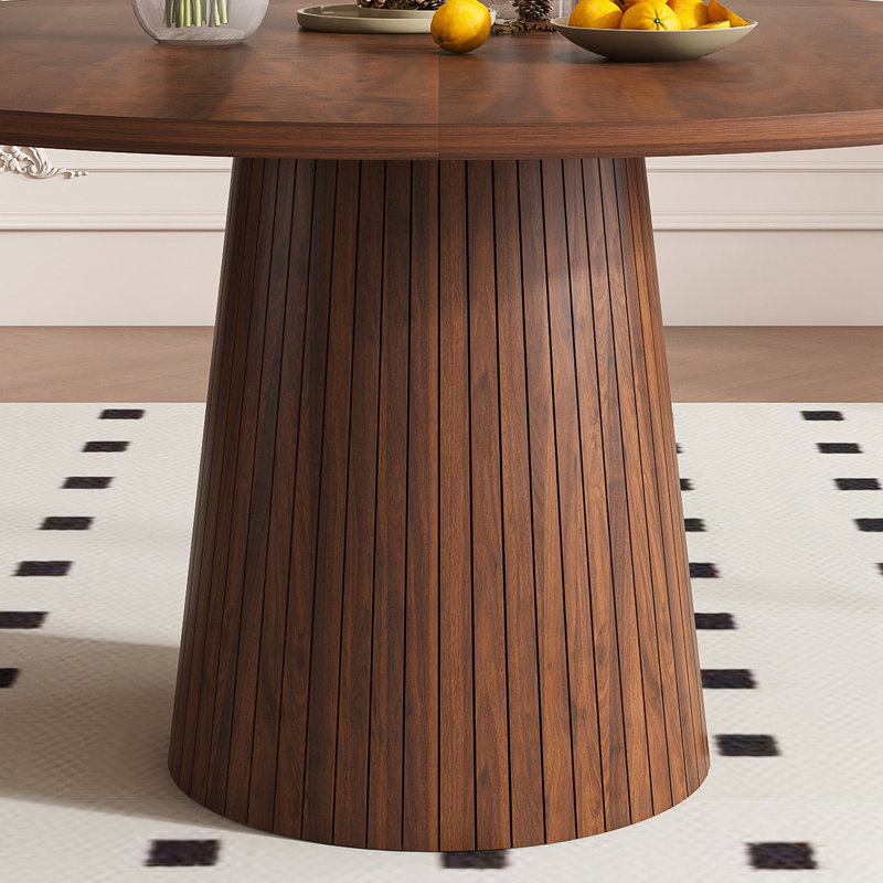 Table de salle à manger ronde avec base en bois, Brown