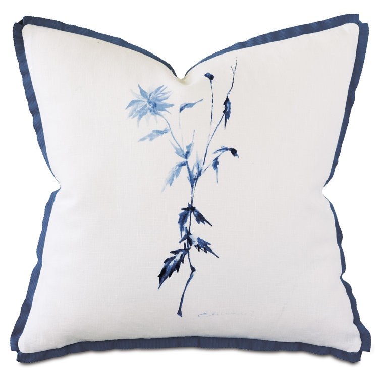 Monogram Appliqued Feather Linen Reversible Throw Pillow