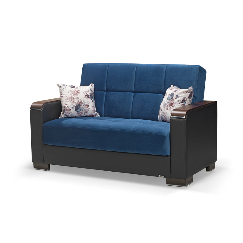Annalice 65 in. Fabric 2-Seater 3-in-1 Sleeper Loveseat Sofa Bed with Storage, Microfiber Emerald Blue