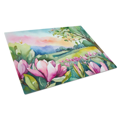 Louisiana Magnolias in Watercolor Glass Cutting Board Large