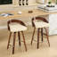 Tabourets de bar de style Mid-Century moderne (2) - hauteur de 25 po, siège en similicuir beige, bois de noyer, coussin de siège conçu par l'utilisateur, revêtement facile à nettoyer