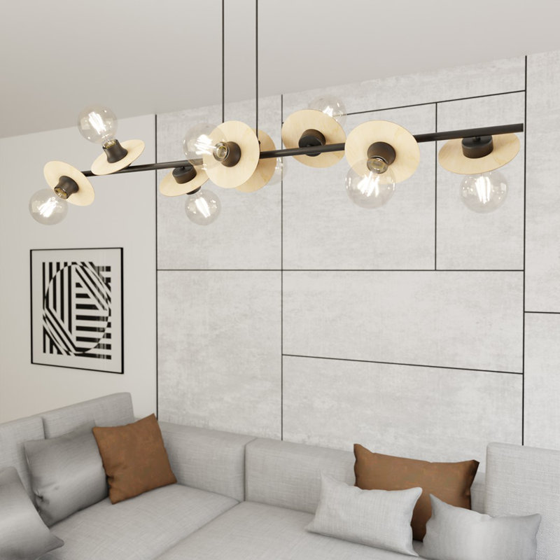 Parkview 8 - Light Matte Black Pendant, Matte Black/Wood