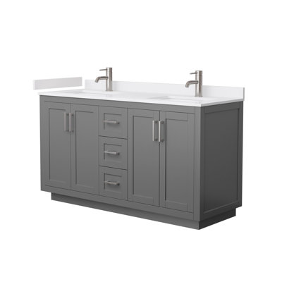 Ensemble de meuble-lavabo double 60 po avec plateau en marbre de culture Miranda