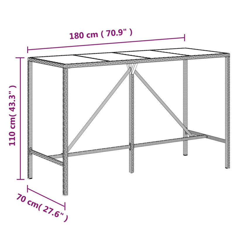 Divith Rectangular Glass Outdoor Bar Table, Brown
