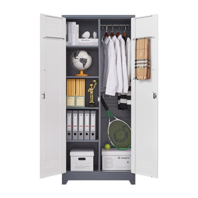 Gray Metal Lockers, Cleaning Tool Cabinets With Locking Doors, High Broom Tool Storage Cabinets, Adjustable Shelves, Large Cabinets For Kitchens, Offices, Shops.(72 Inches)