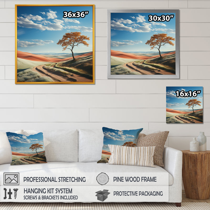 «Minimalisme Prairie Tranquility», photographie sur toile, H 16 po x l 16 po x P 1 po, Cadre flottant doré