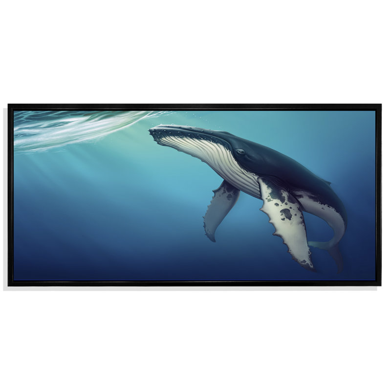 Baleine dans l'océan - Impression sur toile, Cadre noir, H 8 po x l 12 po x P 1 po