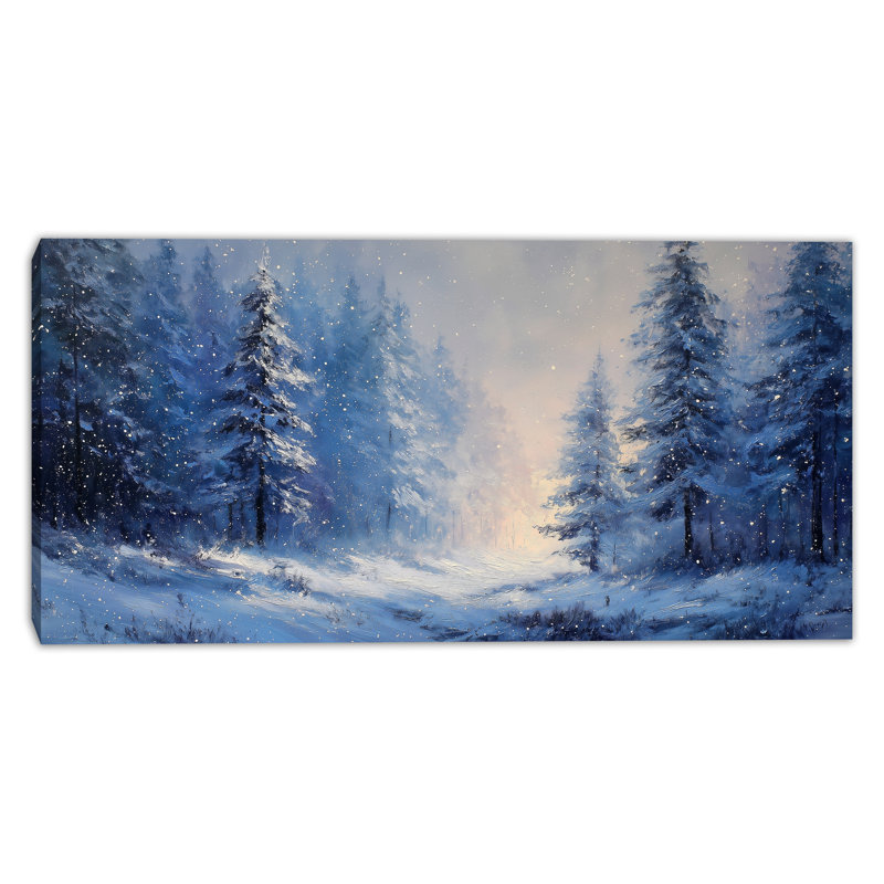 «Midnight Snowfall Forest Path», art mural sur toile tendue, H 20 po x l 40 po