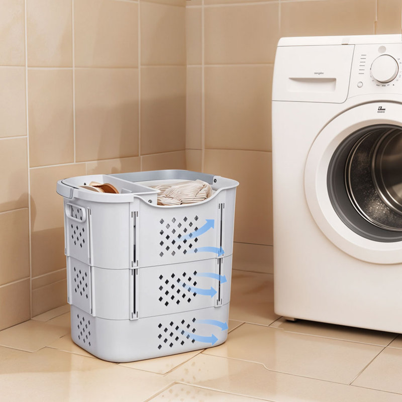 Plastic Laundry Basket, Grey