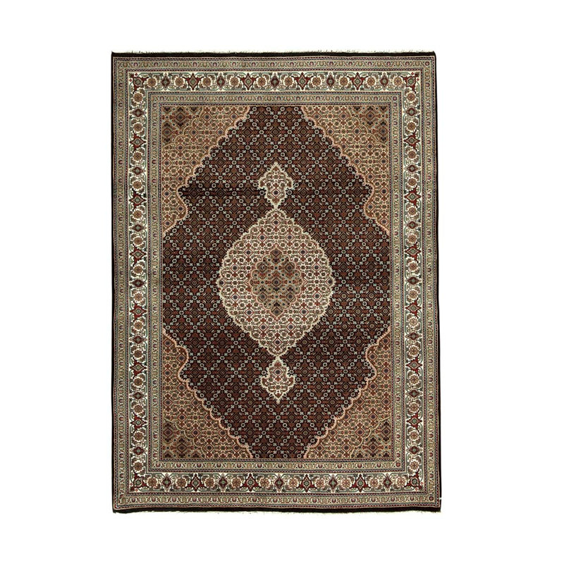 Tapis rouge / noir / ivoire noué à la main de haute qualité