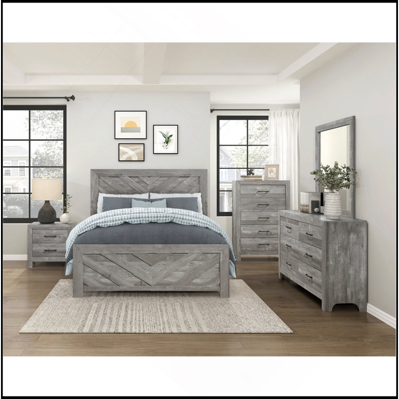 Mobilier de chambre à coucher contemporain contemporain en bois à finition grise pour grand lit 1pc, lit dans une boîte