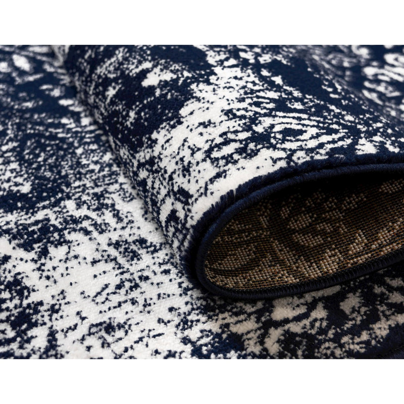 Brandt Floral Area Rug, Navy Blue, Round 5'3"