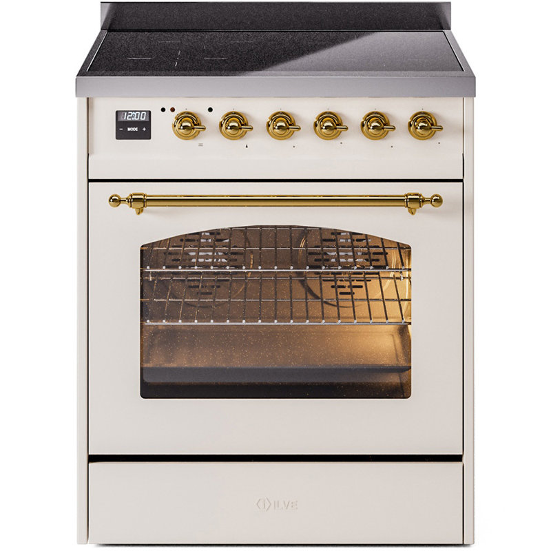 ILVE Nostalgie II Series 30 inch Induction Range with 4 Induction Elements (Glass Door), Antique White/Brass