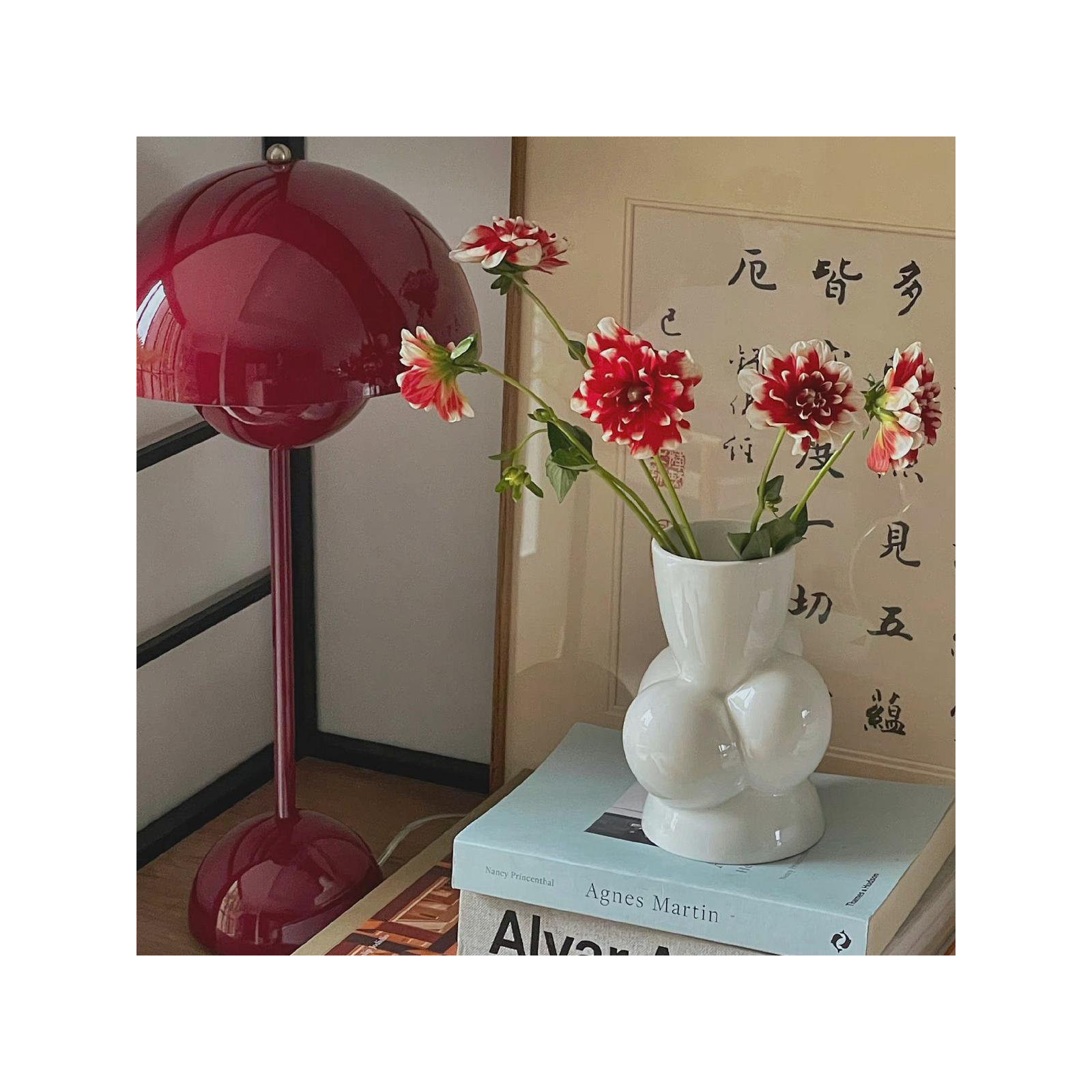 Brunilde Adjustable Metal Table Lamp, Red, Red