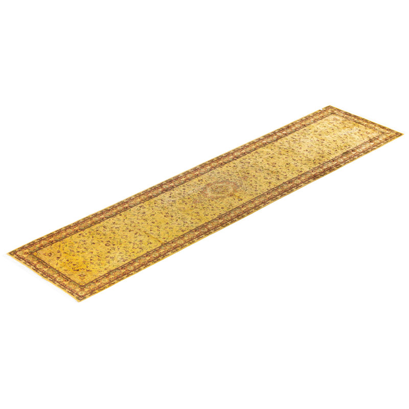 Overdyed Hand-Knotted Wool Modern-Contemporary Yellow Runner 2' 7" x 11' 3"