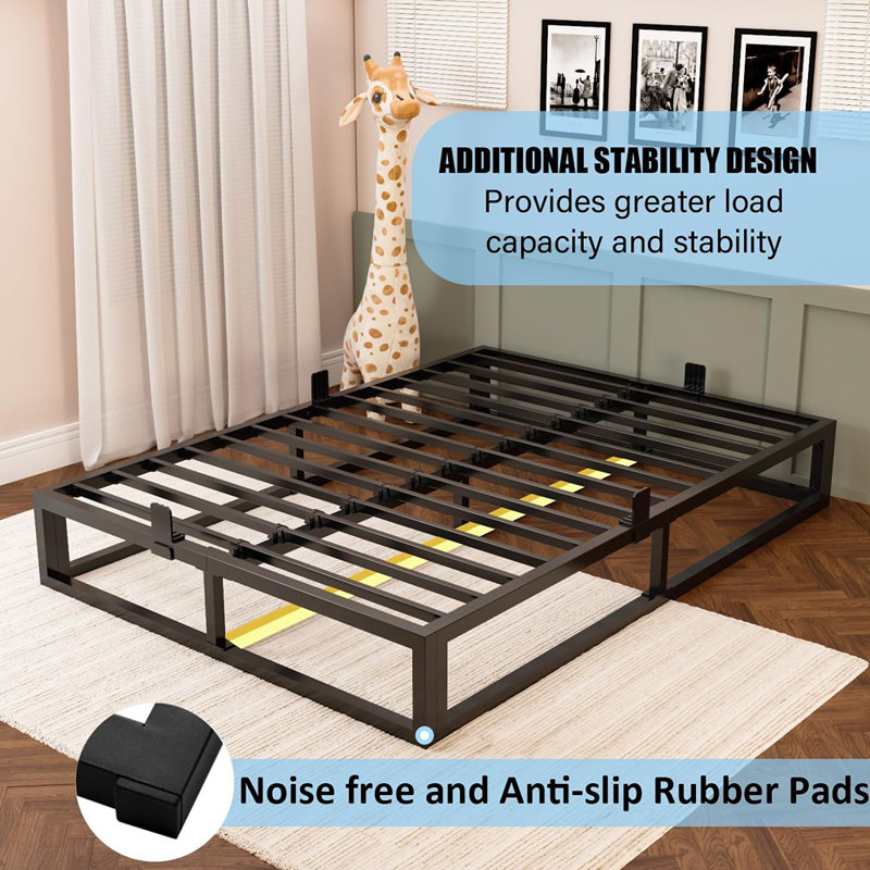 10 Inch Queen Bed Frame With Steel Slat Support, Low Profile Queen Metal Platform Bed Frame Support Mattress Foundation, No Box Spring Needed/Easy Assembly/Noise Free