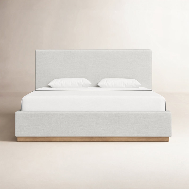 Citori Upholstered Panel Bed, King, Cream Linen Textured Fabric