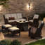 Ensemble de patio d'extérieur en osier pour 7 personnes avec table foyer et chaises pivotantes