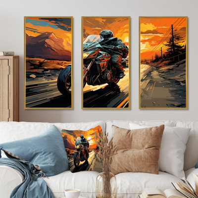 Expressionniste à moto - ensemble d'art mural sur toile