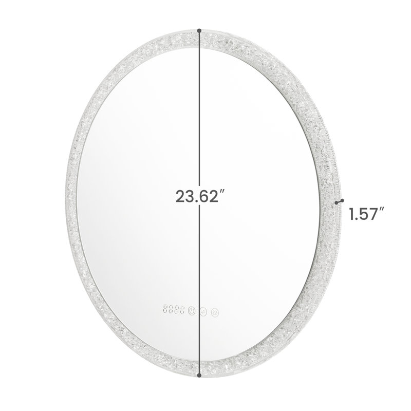 Crushed Crystal Decor Round LED Bathroom Vanity Mirrors with Anti-Fog, Dimmable Lights, and Shatterproof