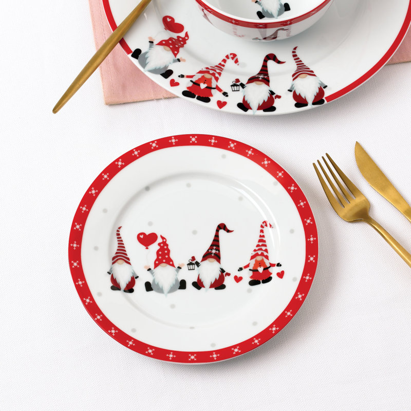 Waterside 12pc Nordic Gnome Christmas Porcelain Dinner Set